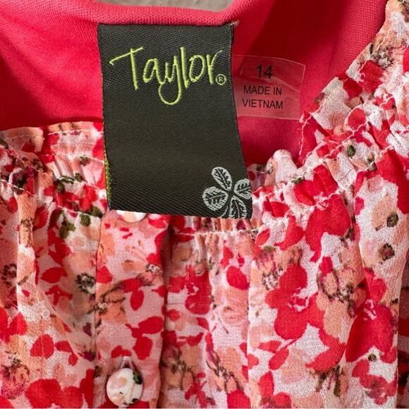 Taylor Square Neck Button Front Floral Smocked Chiffon Dress Plus Size 14 - Picture 8 of 10